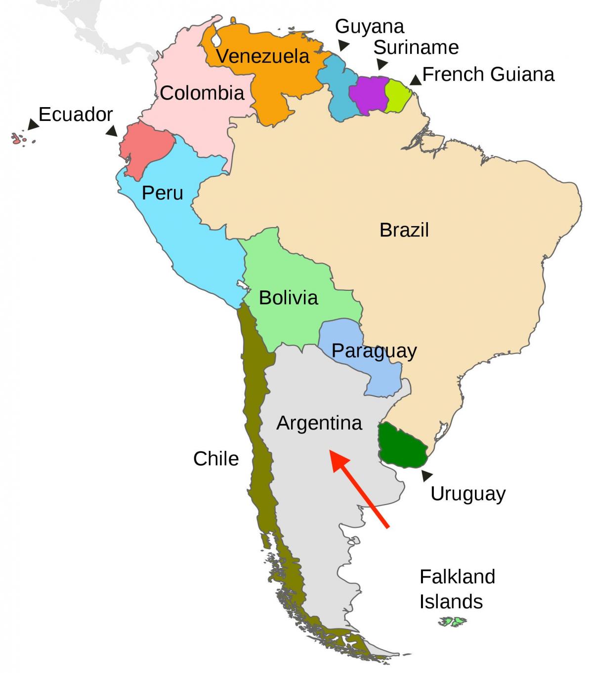 Położenie Argentyny na mapie Ameryki Południowej