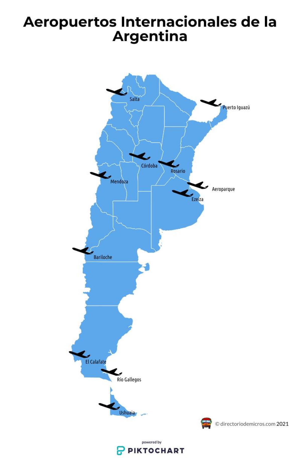 Mapa portów lotniczych w Argentynie